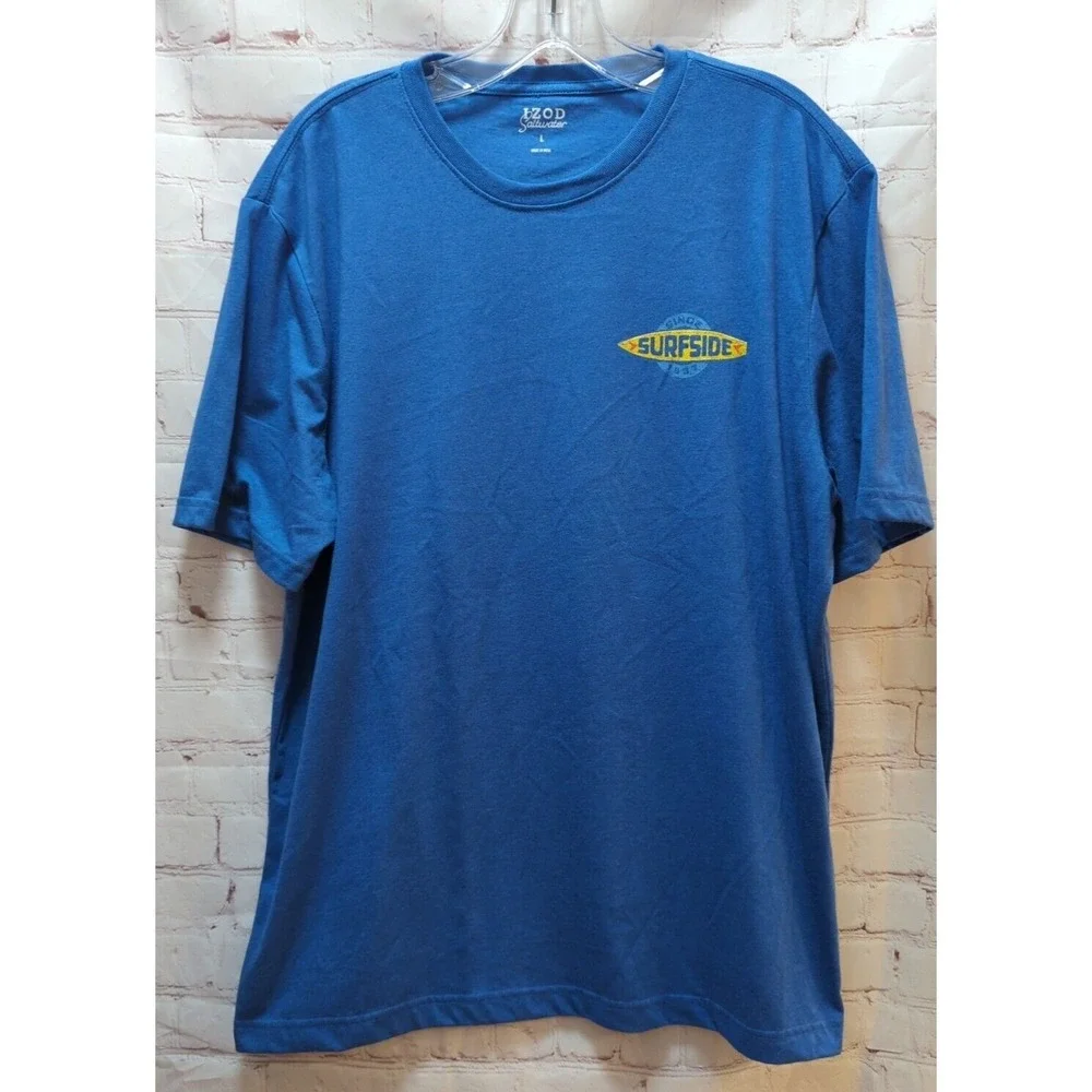 IZOD Saltwater Surfside Dogs N Beer surf shop men's t shirt Large heathered blue
